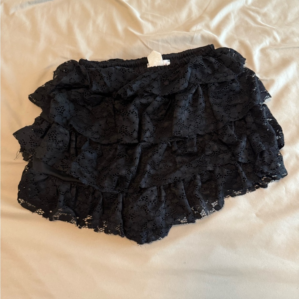 Black Lace Ruffle Shorts